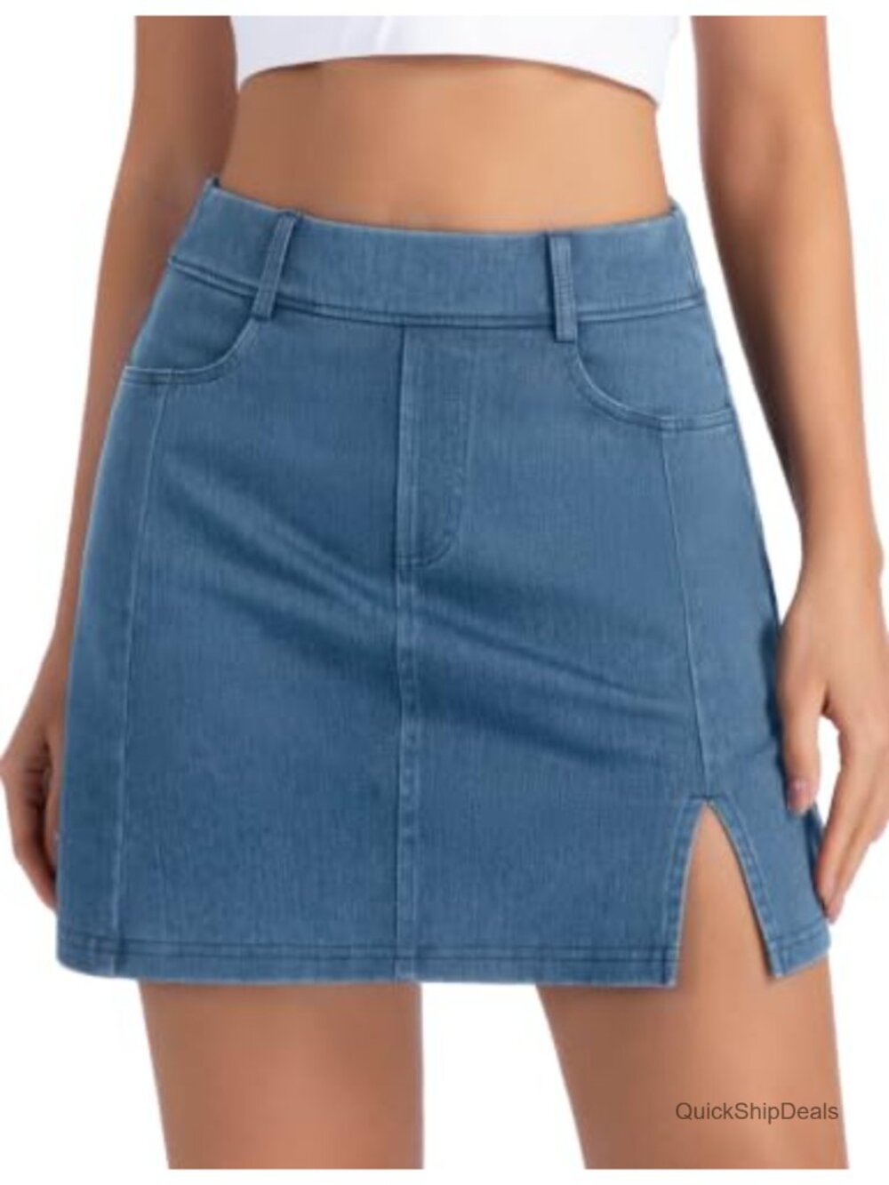 Stretchy Denim Skort Pull On Side Split Slim Fit Women's